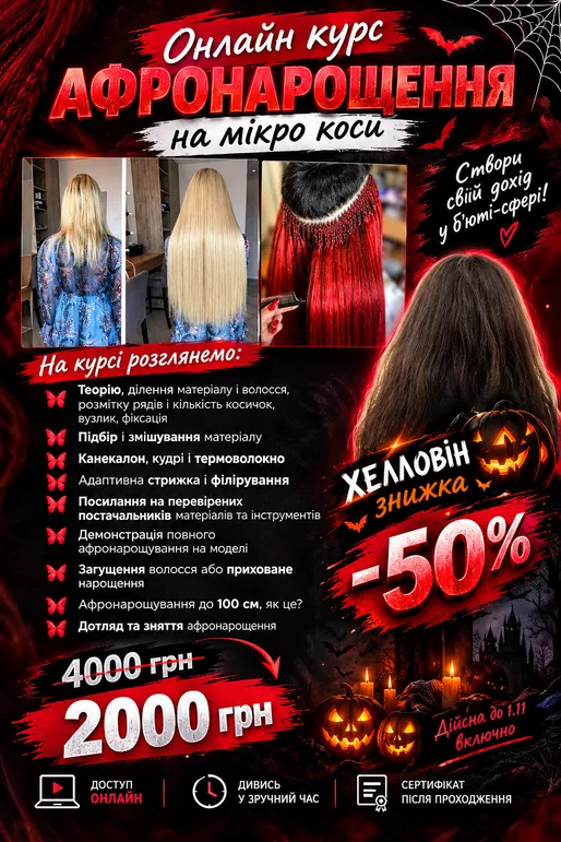 онлайн курс "Афронарощення мікро коси" термоволокно, кудрі, канекалон